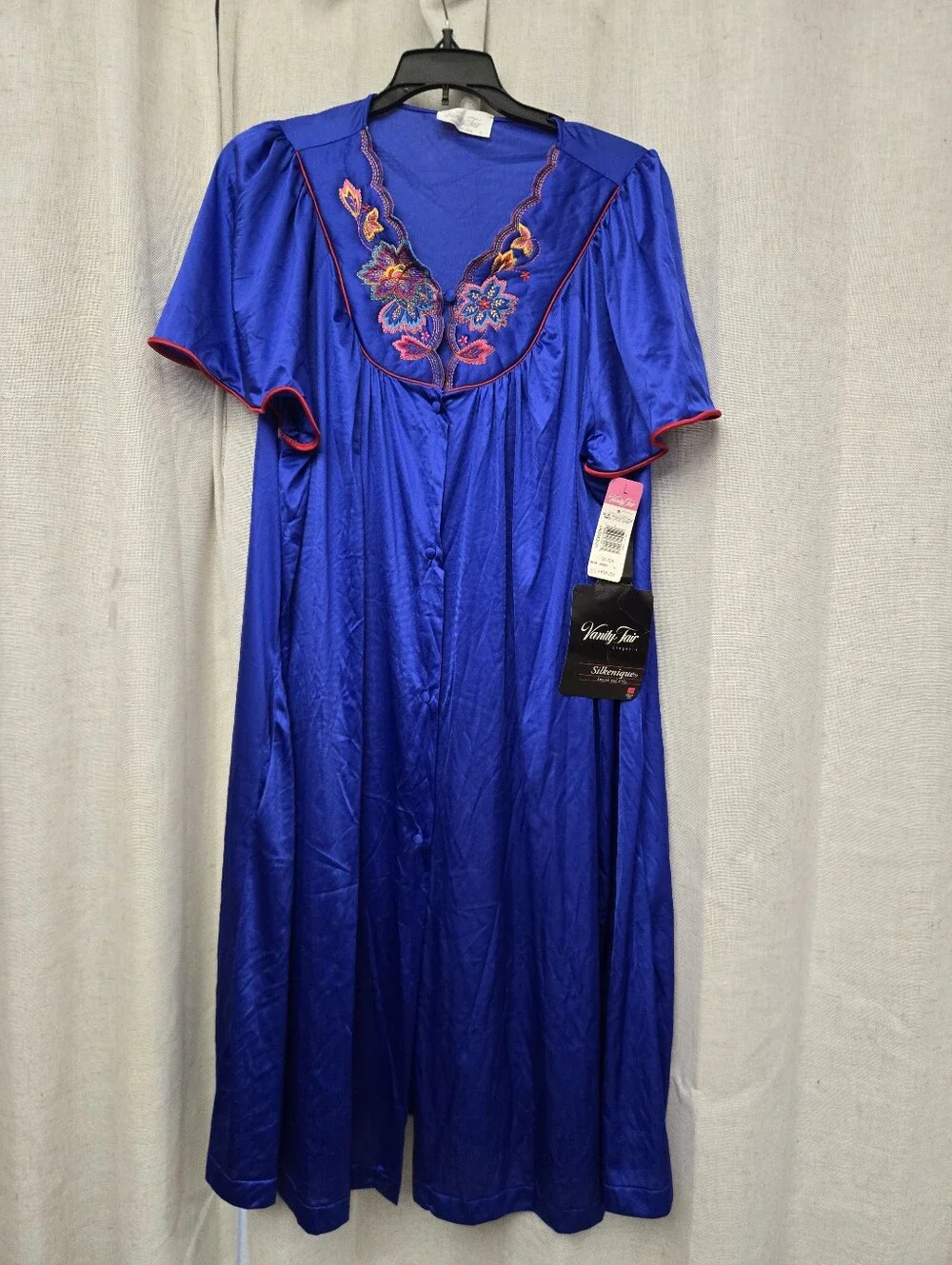 Vintage Vanity Fair Blue Shock Embroidered Nightgown L NOS NWT Made USA